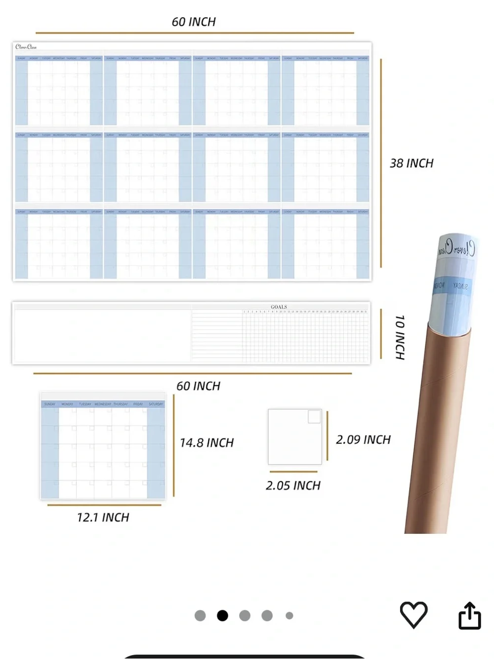 Clever Clean large dry erase wall calendar 48'' x 58” with accessories!
